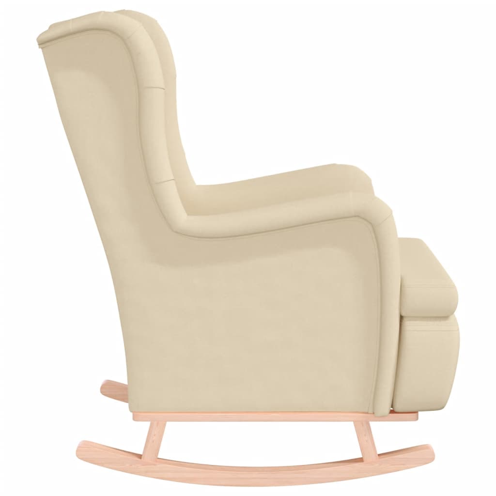 Armchair with Solid Rubber Wood Rocking Legs Cream Fabric