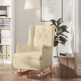 Armchair with Solid Rubber Wood Rocking Legs Cream Fabric