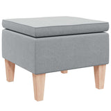Stool with Wooden Legs Light Grey Fabric - Front View