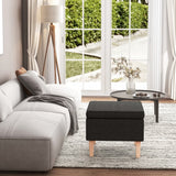 Stool with Wooden Legs Black Fabric