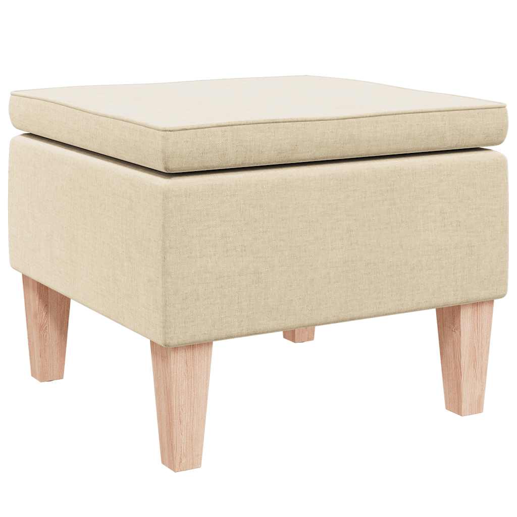 Stool with Wooden Legs Cream Fabric