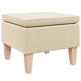 Stool with Wooden Legs Cream Fabric