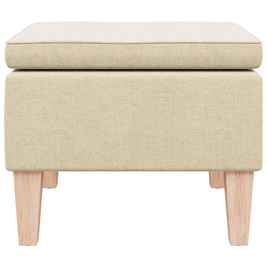 Stool with Wooden Legs Cream Fabric