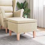 Stool with Wooden Legs Cream Fabric
