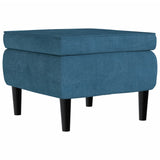 Stool with Wooden Legs Blue Velvet - Front View