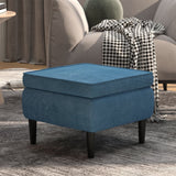 Stool with Wooden Legs Blue Velvet