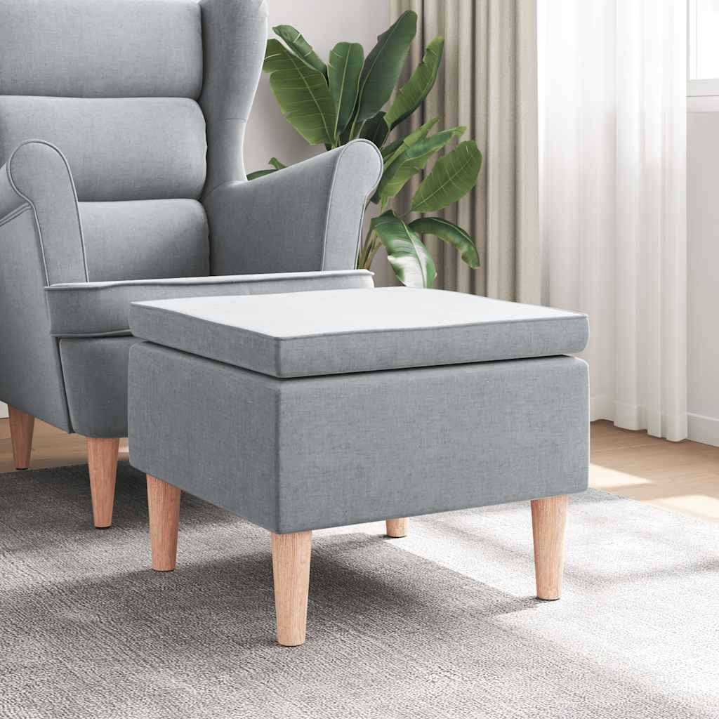 Stool with Wooden Legs Light Grey Fabric