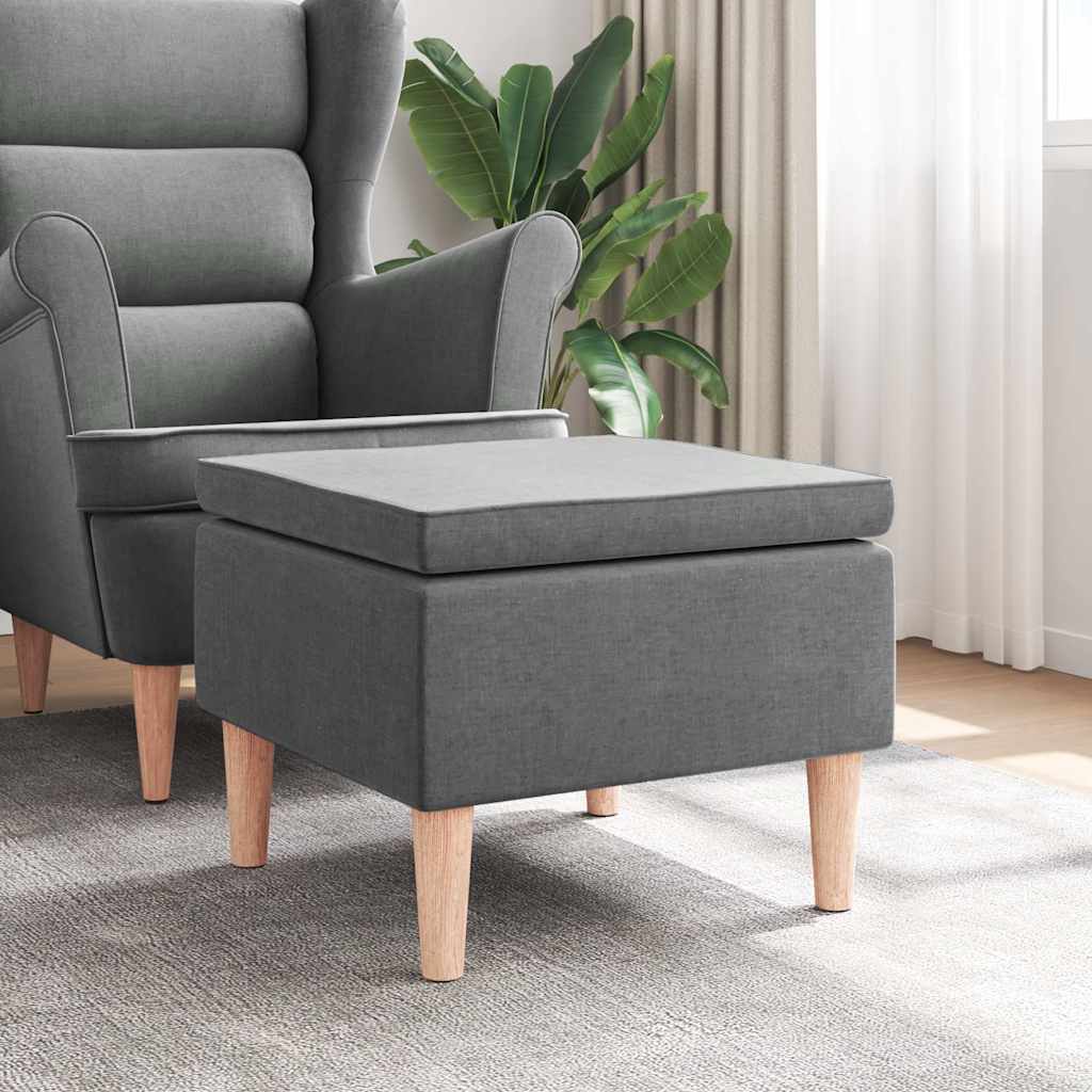 Stool with Wooden Legs Dark Grey Fabric