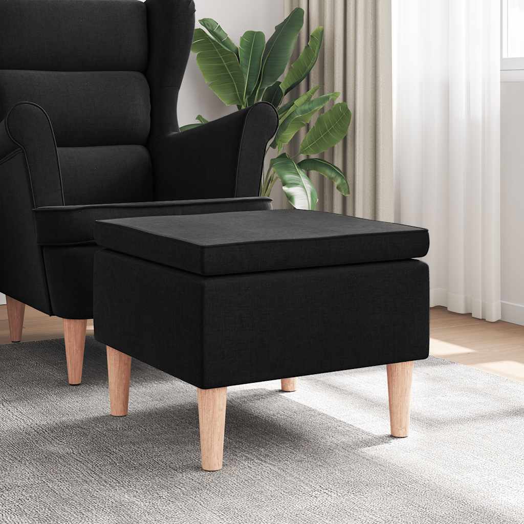 Stool with Wooden Legs Black Fabric