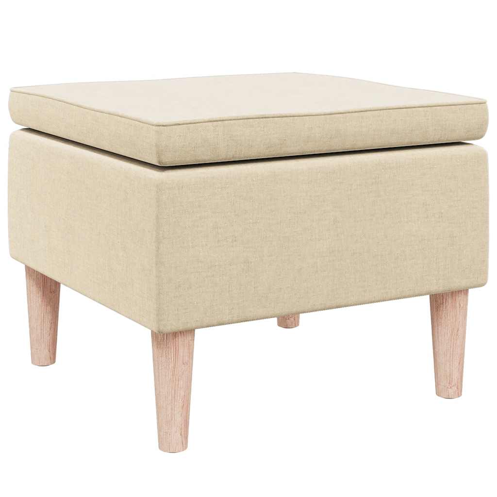 Stool with Wooden Legs Cream Fabric