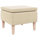 Stool with Wooden Legs Cream Fabric