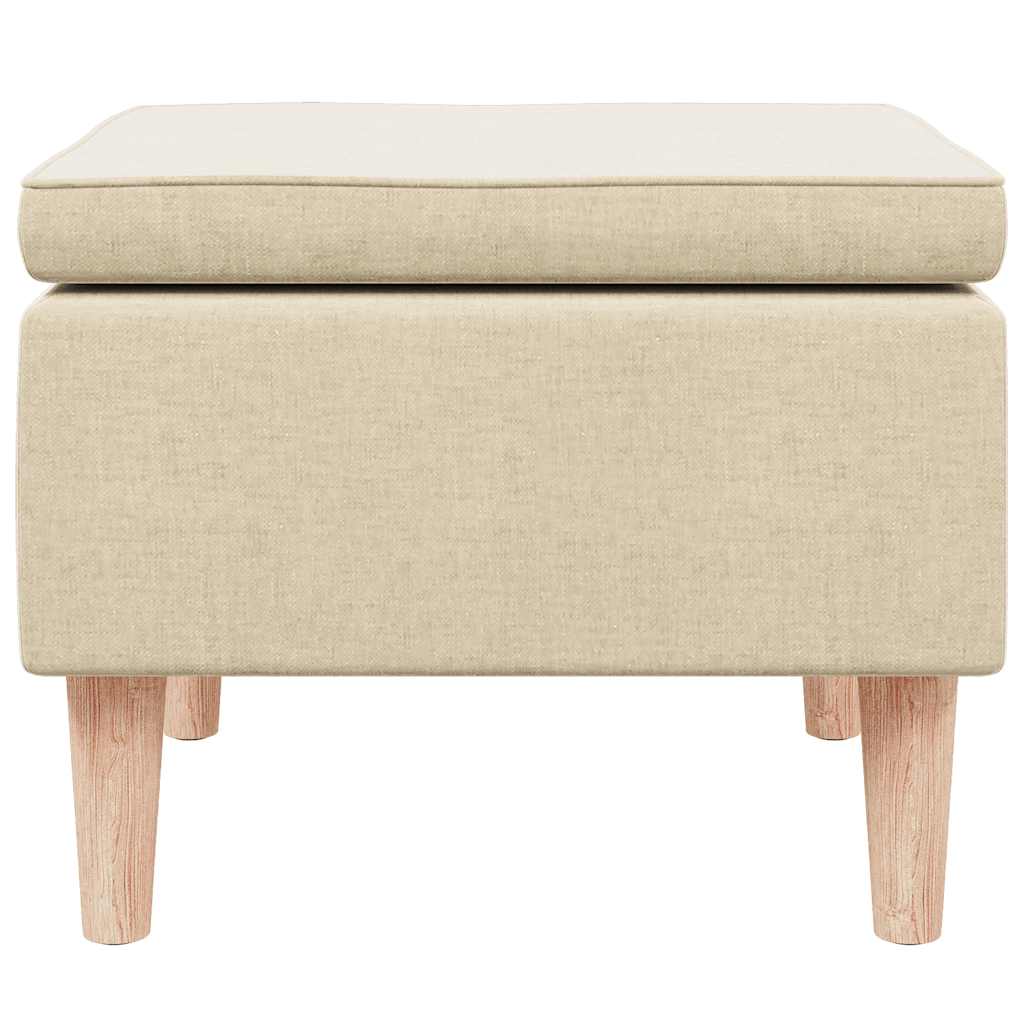 Stool with Wooden Legs Cream Fabric