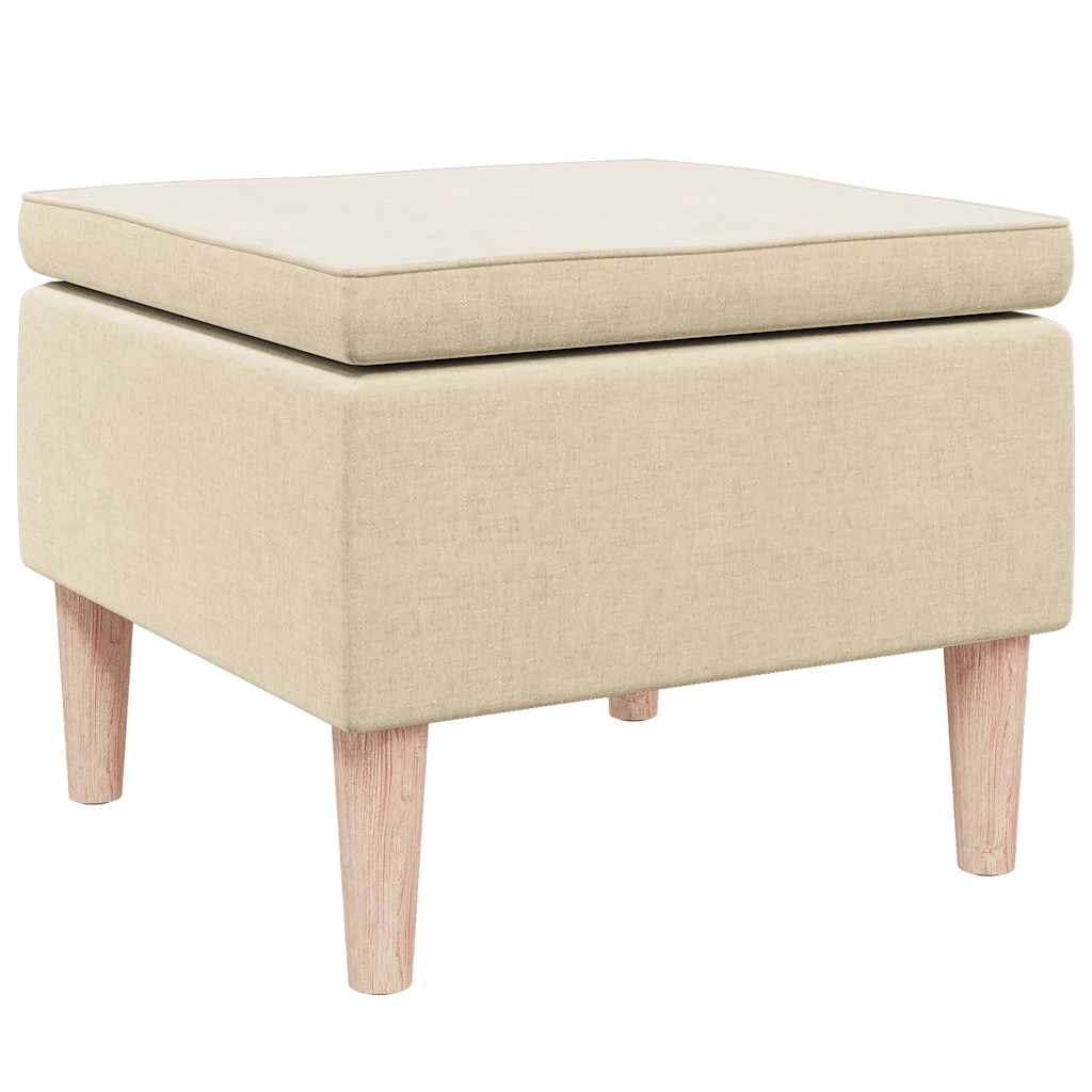 Stool with Wooden Legs Cream Fabric