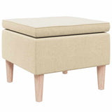 Stool with Wooden Legs Cream Fabric