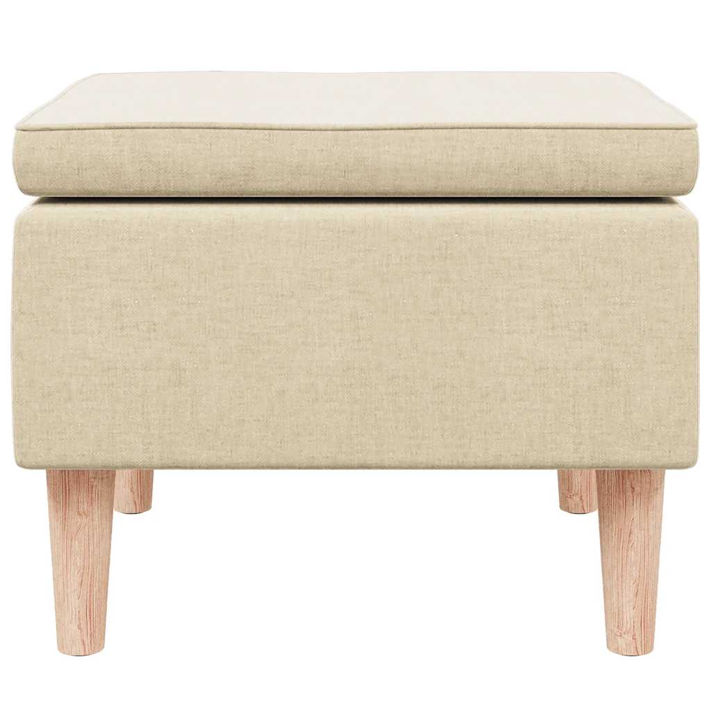 Stool with Wooden Legs Cream Fabric
