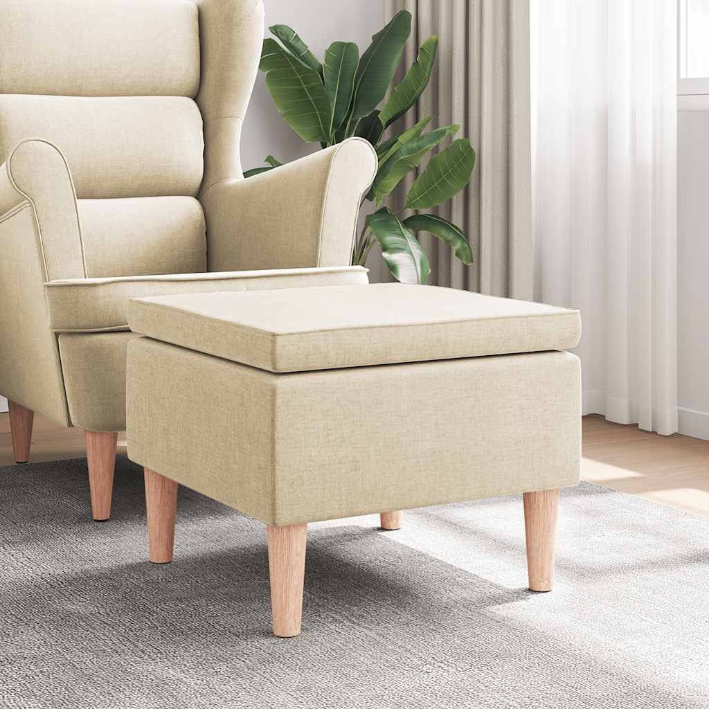 Stool with Wooden Legs Cream Fabric