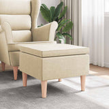 Stool with Wooden Legs Cream Fabric