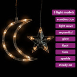 Star and Moon Fairy Lights Remote Control 138 LED Warm White - Top-Down View