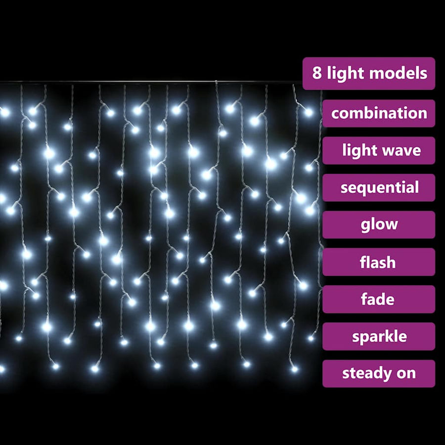 LED Curtain Icicle Lights 10m 400 LED Cold White 8 Function