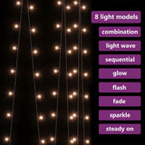 LED Curtain Fairy Lights 3x3m 300 LED Warm White 8 Function - 45-Degree Angle