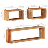 3 Piece Wall Cube Shelf Set Soild Acacia Wood - Close-Up Angle