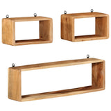 3 Piece Wall Cube Shelf Set Soild Acacia Wood - Low Angle