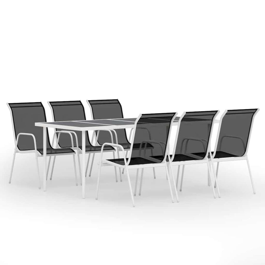 7 Piece Outdoor Dining Set Steel Black