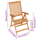 Reclining Garden Chairs 8 pcs Solid Teak Wood - 45-Degree Angle