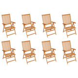 Reclining Garden Chairs with Cushions 8 pcs Solid Teak Wood - Front View