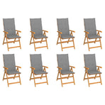 Reclining Folding Chairs with Cushions 8 pcs Solid Teak Wood