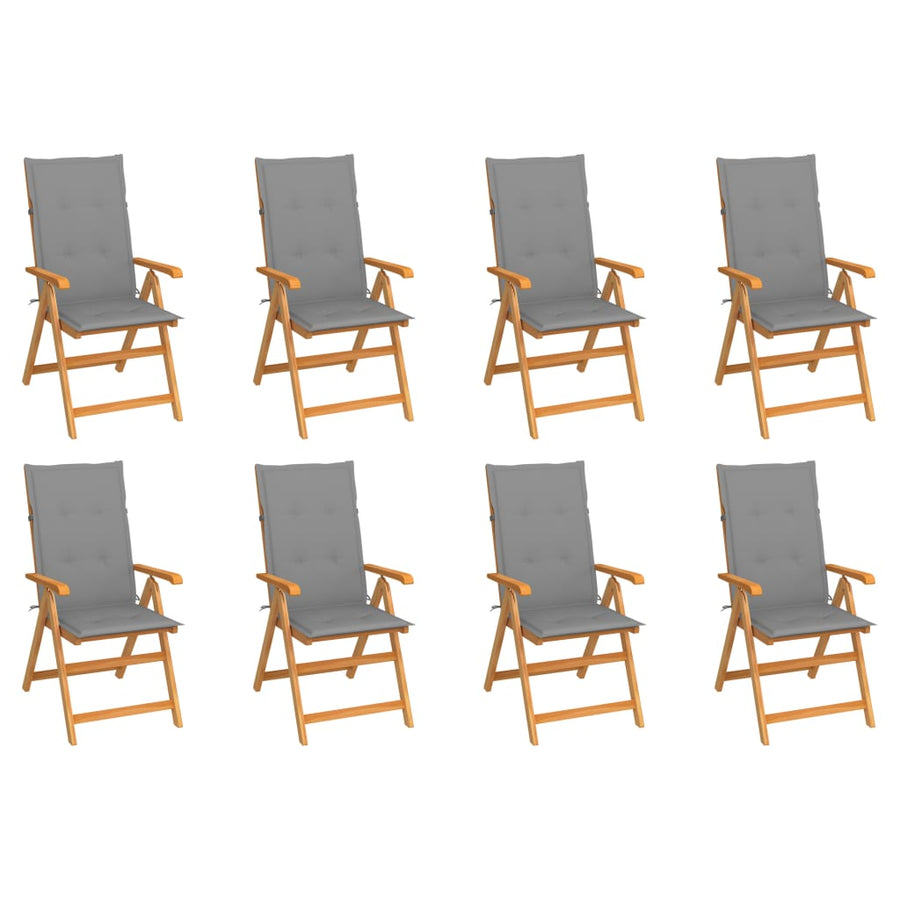 Reclining Folding Chairs with Cushions 8 pcs Solid Teak Wood
