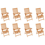 Reclining Garden Chairs with Cushions 8 pcs Solid Teak Wood - Front View