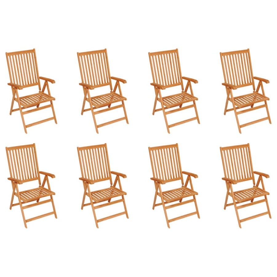Reclining Folding Chairs with Cushions 8 pcs Solid Teak Wood