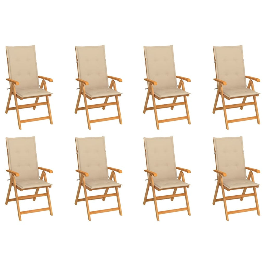 Reclining Folding Chairs with Cushions 8 pcs Solid Teak Wood