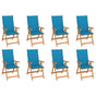 Reclining Folding Chairs with Cushions 8 pcs Solid Teak Wood