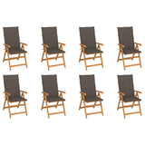 Reclining Folding Chairs with Cushions 8 pcs Solid Teak Wood