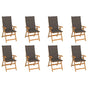 Reclining Folding Chairs with Cushions 8 pcs Solid Teak Wood