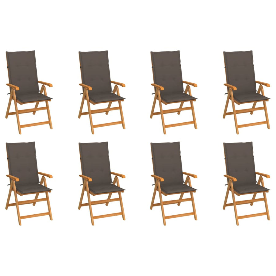 Reclining Folding Chairs with Cushions 8 pcs Solid Teak Wood