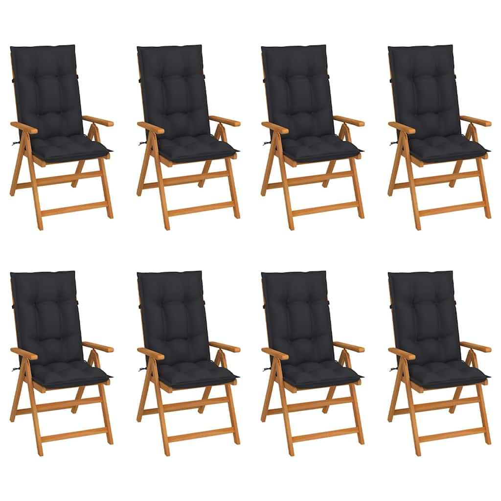Reclining Folding Chairs with Cushions 8 pcs Solid Teak Wood