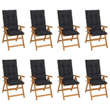 Reclining Folding Chairs with Cushions 8 pcs Solid Teak Wood