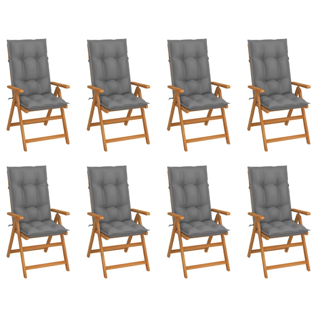 Reclining Folding Chairs with Cushions 8 pcs Solid Teak Wood