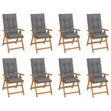 Reclining Folding Chairs with Cushions 8 pcs Solid Teak Wood