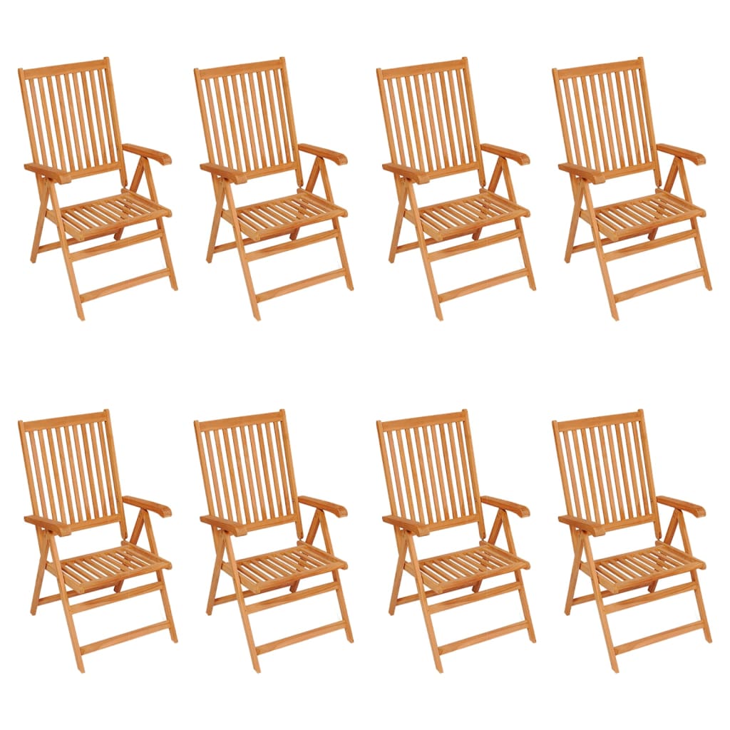 Reclining Folding Chairs with Cushions 8 pcs Solid Teak Wood