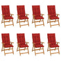 Reclining Folding Chairs with Cushions 8 pcs Solid Teak Wood