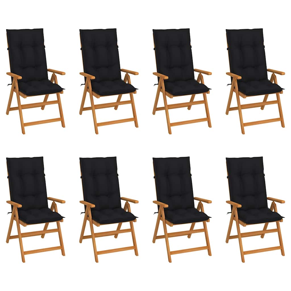 Reclining Folding Chairs with Cushions 8 pcs Solid Teak Wood