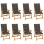 Reclining Folding Chairs with Cushions 8 pcs Solid Teak Wood