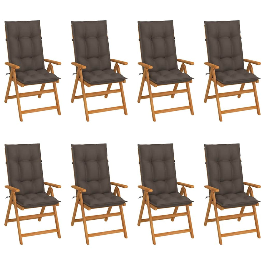 Reclining Folding Chairs with Cushions 8 pcs Solid Teak Wood