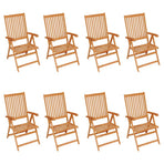 Reclining Folding Chairs with Cushions 8 pcs Solid Teak Wood