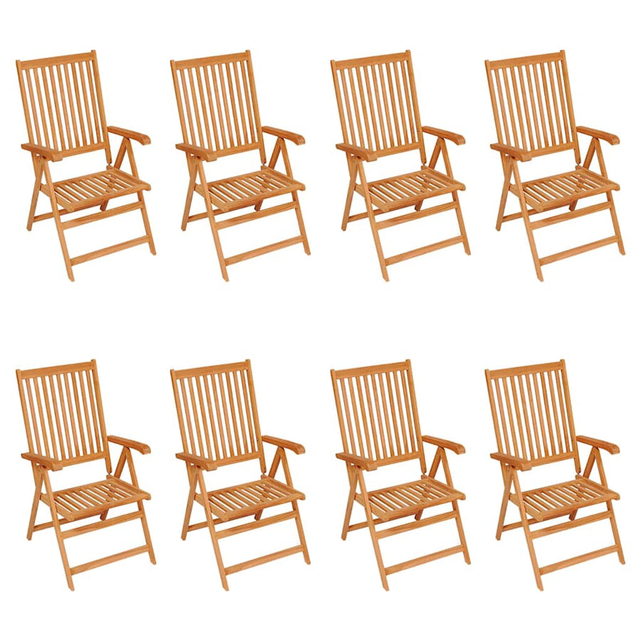 Reclining Folding Chairs with Cushions 8 pcs Solid Teak Wood