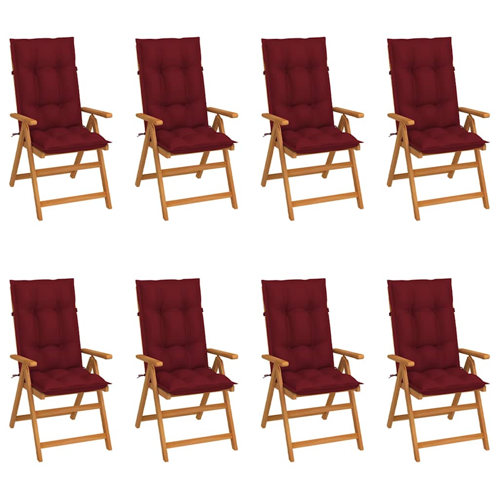 Reclining Folding Chairs with Cushions 8 pcs Solid Teak Wood